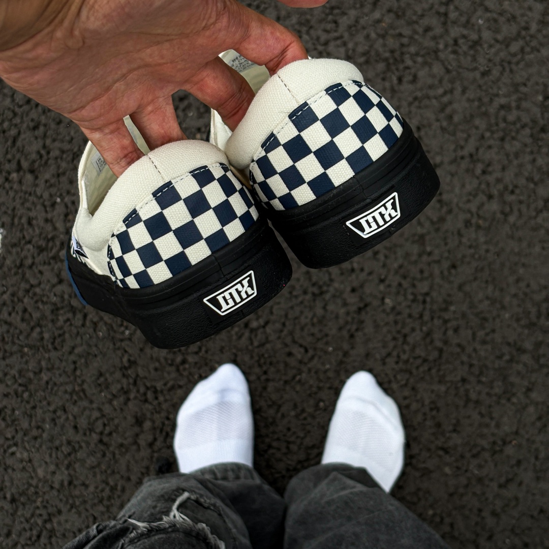 Adidas Shoes Superstar - Scarpe slip-on a scacchi blu-bianco, suola